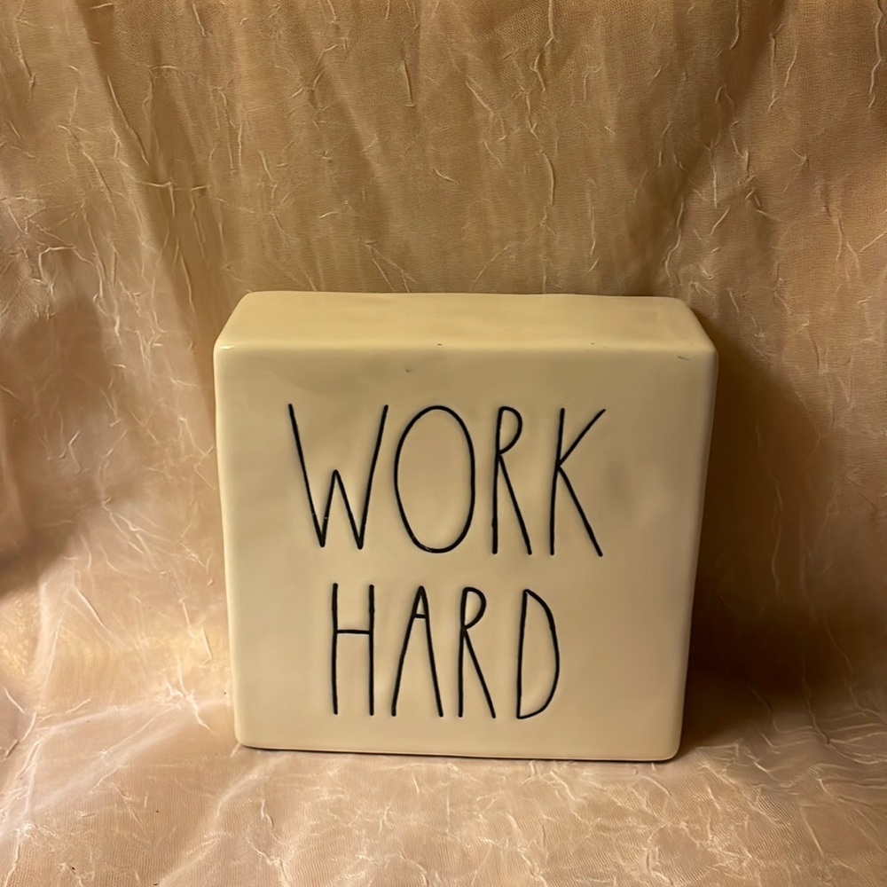 Rae Dunn double sided Paperweight- says be brave/work hard.